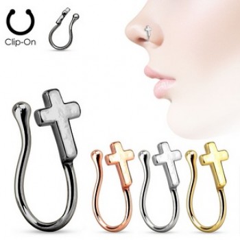 Cross Fake Clip On Nose Ring